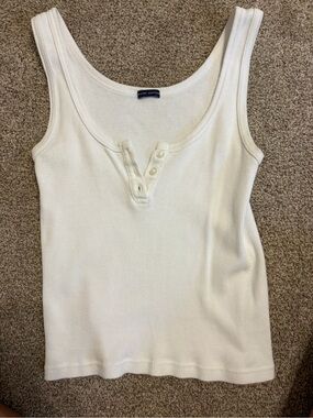Brandy Melville Cream Ribbed Henley Tank